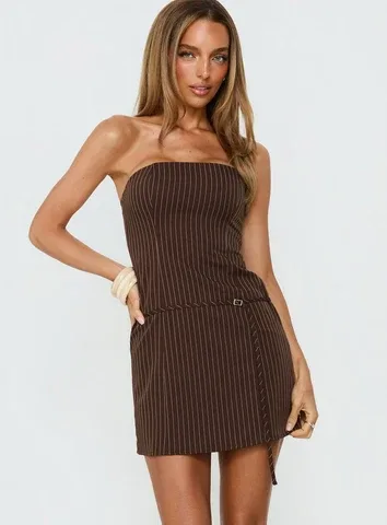 Mikena Strapless Belt Mini Dress by Princess Polly