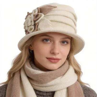 1920s Vintage 100% Wool Cloche Bucket Winter Hat - Lightweight, Hand Wash Only, Non-Stretch, Beret Style by SHEIN