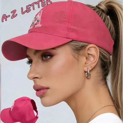 Solid Color Open Back Ponytail Baseball Cap with 26 Letters by SHEIN