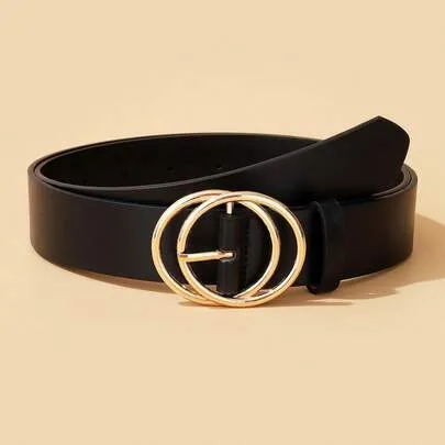 Double Ring Buckle Decor Minimalist Fashion Versatile Belt by SHEIN