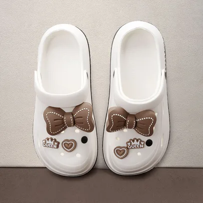 Casual Breathable Hollow Out Sandals with Bow Decor Lightweight Flat Slippers by Hatastic