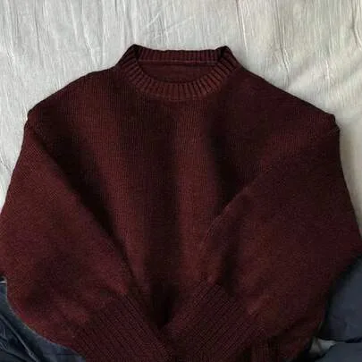Solid Color Long Sleeve Casual Cropped Stand Collar Sweater by EMERY ROSE