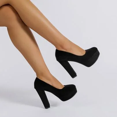 Fashion High Heel Pumps Chunky High Heels Round Toe Thick Sole by SHEIN
