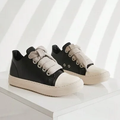 Thick Lace Round Toe Casual Shoes, Niche Retro Thick Soled Sports Shoes by SHEIN