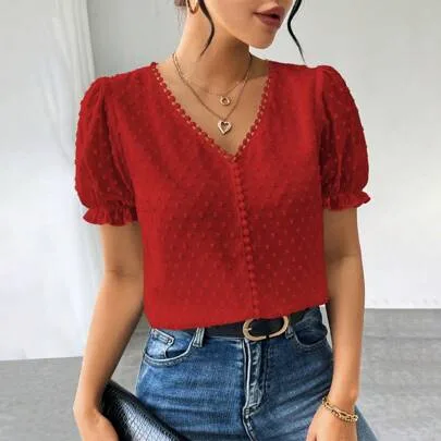 Short Sleeve Solid Color Casual Blouse by EMERY ROSE