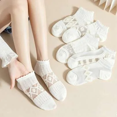 Crystal Sheer Socks, Thin Ankle Socks, Cute Japanese Style Glass Silk Socks, Transparent Short Socks by SHEIN