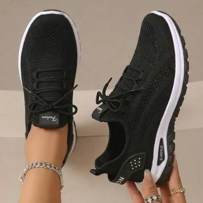 Breathable Mesh Sneakers, EVA Sole, Ankle Support, Lace-Up Low-Top Retro Shoes by SHEIN
