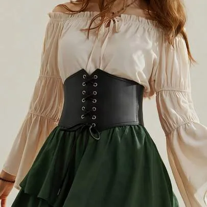 Dark Series Fashion Palace Style Lace-Up Waist Cincher by SHEIN