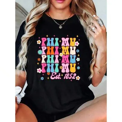 Phi Mu Sorority Sisterhood Est.1852 Groovy T-Shirt by SHEIN