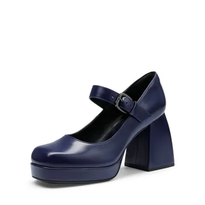 High Chunky Platform Closed Toe Block Heels Square Toe Strappy Dress Pumps by Dream Pairs