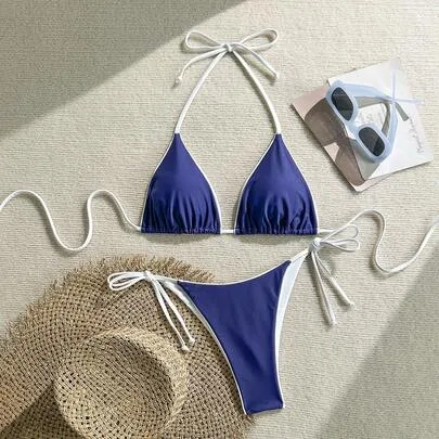 Leopard Print Spaghetti Strap Tie Bikini Swimwear Set
