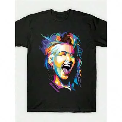 Cyndi Lauper Printed T-Shirt, Retro Street Short-Sleeved T-Shirt, Round Neck Casual T-Shirt