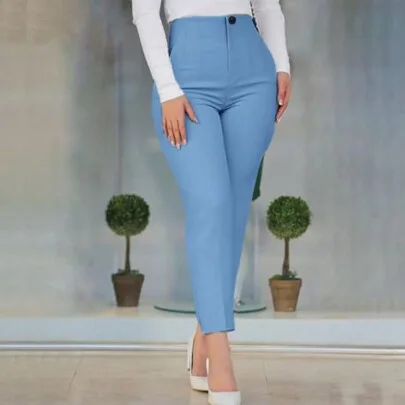 Solid Color Slim Fit Casual Pants by SHEIN