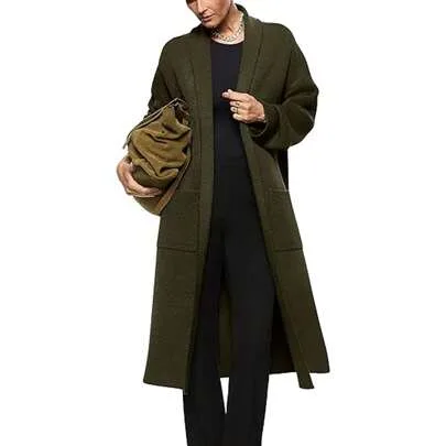 Long Sleeve Maxi Cardigan Open Front Oversized Knitted Sweater Coat Casual Lapel Warm Overcoat with Pockets by Imily Bela