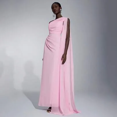 Chiffon Off-The-Shoulder Cascading Ruffle Bridesmaid Dress by Elitara