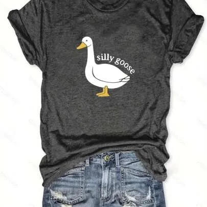 Letter-Printed Short-Sleeved Round Neck T-Shirt by SHEIN