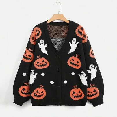 Halloween Pattern Drop Shoulder Cardigan by SHEIN