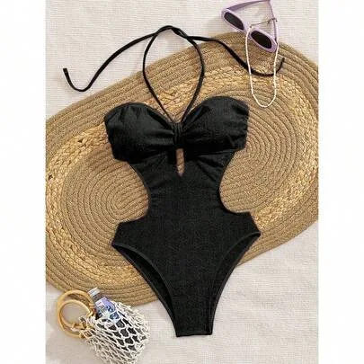 Backless Halter One-Piece Swimsuit by SHEIN