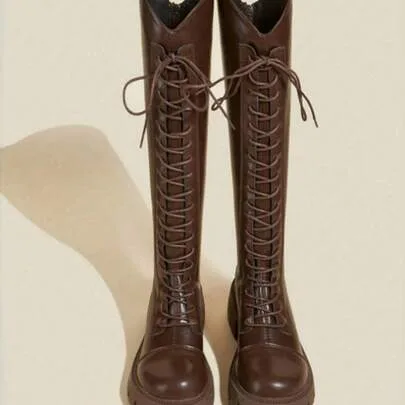 Mid-Calf/Knee-High Riding Boots Thick Leg Wide Mouth Long Boots by SHEIN