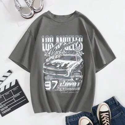 Back to School Basketball Game Letter Printed Oversized Drop Shoulder Sleeve T-Shirt