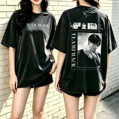 Soft Thick Cotton Washed Vintage Graphic T-Shirt Black Jinx Gym Manhwa Joo Jaekyung Manhwa BL Korean Streetwear by SHEIN