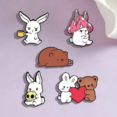 Vintage Cute Animal Brooch Soft Adorable Mixed Style Personalized Pin for Collar Fixing Anti-Exposure Decoration by SHEIN
