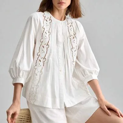 Custom Embroidered Shirt All-Season Bohemian Style Vacation Outfits Modern Urban Business Casual Old Money by Ontre