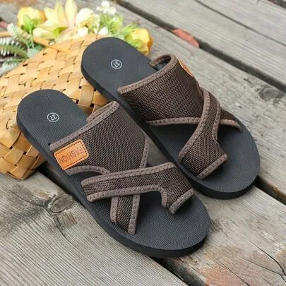 Vintage Mesh Toe Loop Sandals Crisscross Straps Non-Slip Lightweight Sole Breathable Casual Shoes by SHEIN