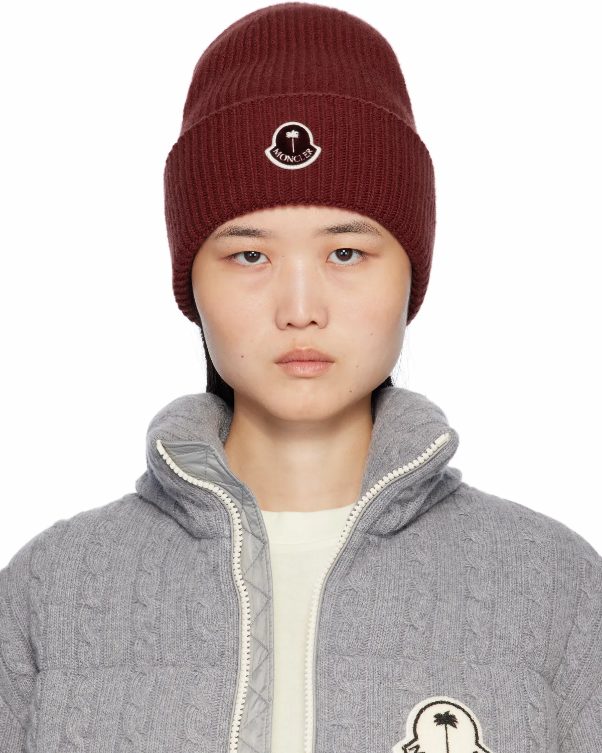 Moncler x Palm Angels Burgundy Logo Beanie