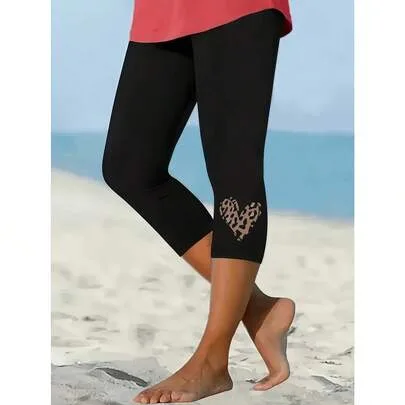 Vintage-Style Paw Print Pattern Cropped Pants Yoga Pants Leggings by SHEIN