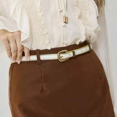 Zipper Trimmed PU Leather Belt by MOTF