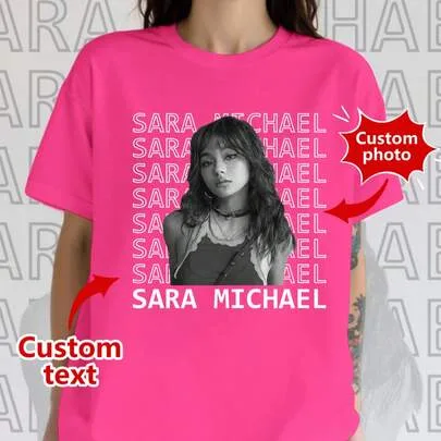 Customized Vintage Hip-Hop Couple T-Shirt, Love My Girlfriend, Add Photos and Text by SHEIN