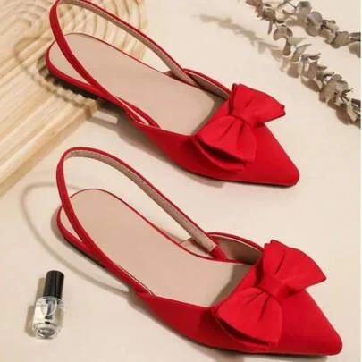 Flat Slingback Shoes Pointed Toe Bowknot Dress Flats by Geeyea