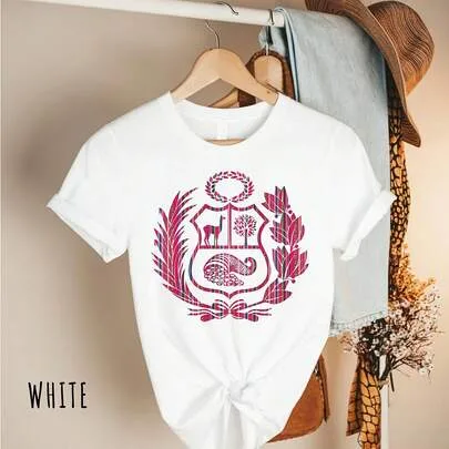 Peru Escudo T-Shirt, Peru Shirt, Escudo Peruano, Peru National, Escudo Nacional Peru, Escudo Peru Andino, I Love Peru 220G Heavyweight by SHEIN