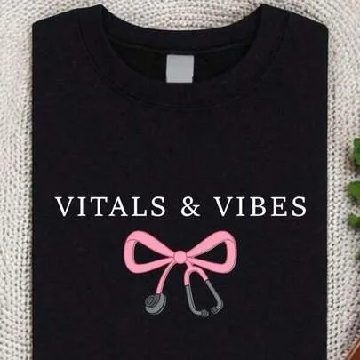 Coquette Vitals and Vibes Shirt, Funny Nursing Shirt, Cute Stethoscope Tee by SHEIN