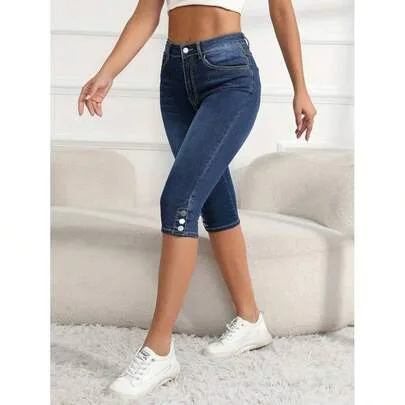 Elastic Tight Fit Cropped Casual Jeans by SHEIN