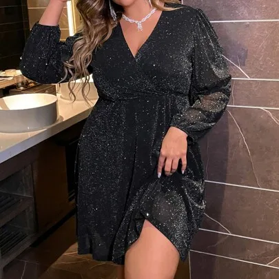 Lantern Sleeve Glitter Dress by Femmeverse