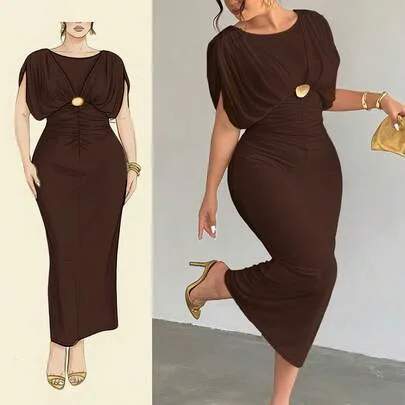 Comfortable Casual Elegant Ruched Mesh Elastic Metal Buckle Dress by Firerie