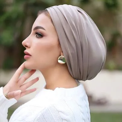 Pleated Underscarf, Multi-Layer Turban Headwrap, Elastic Cap, Breathable Stretchy Absorbent Non-Slip by SHEIN