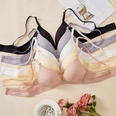 5pcs/Set Seamless Wireless Striped Bras by SHEIN