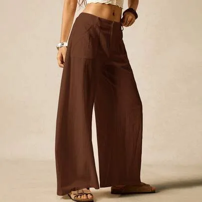 Woven Pocket Wide Leg Pants by Easelle