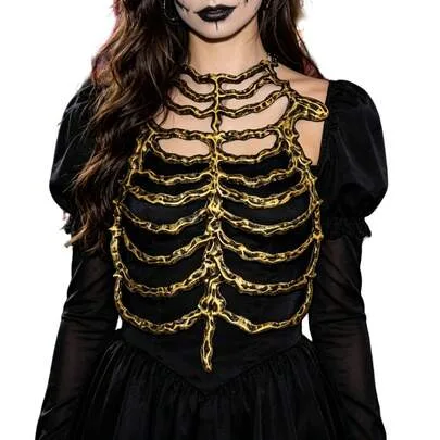 Halloween Skeleton Rib Cage Harness 3D Hollow Chest Armor Gothic Cosplay Accessory by SHEIN