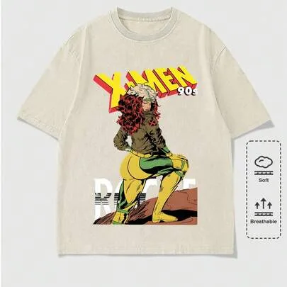 90s Retro Rakshasi Cartoon Print Short-Sleeve T-Shirt, Pure Cotton 220g by SHEIN