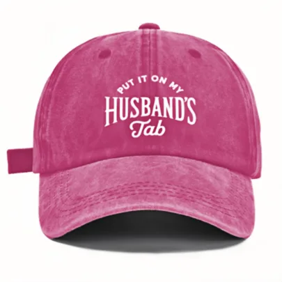 Funny "PUT IT on MY Husband's TAB" Print Washed Dad Hat, Soft Breathable Cotton Baseball Cap, Adjustable Casual Sun Hat by SHEIN