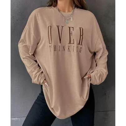 Letter Embroidery Drop Shoulder Tee by Flirla