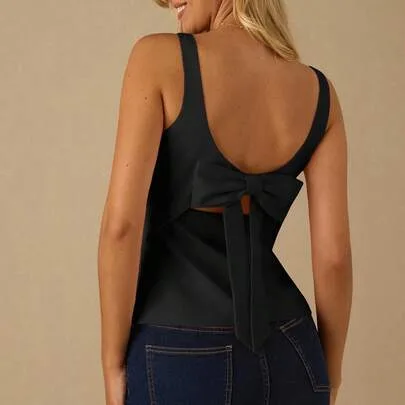 Velvet Sparkle Rhinestone Bowknot Back Tank Top by Enchnt