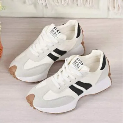 Casual Sneakers, Low-Top, Lightweight, Non-Slip, Wear-Resistant, Low Heel, Round Toe, Breathable, Lace-Up by SHEIN