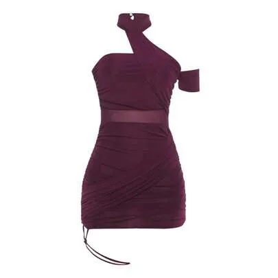 Solid Color Mesh Stitching High Waist Slim Hip Dress by SHEIN