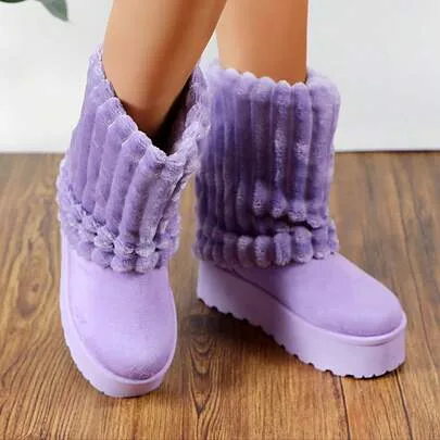 Platform Fur Boots, Fuzzy Fleece Lined Ankle Booties, Anti-Slip BONA-6 by lunryet