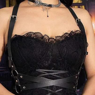 Gothic Style Silver Stripe Criss-Cross Suspender by SHEIN